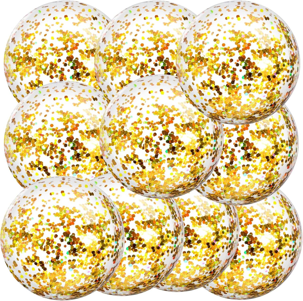10 Pcs Inflatable Glitter Beach Balls 16 Inch Sparkly Confetti (Gold)